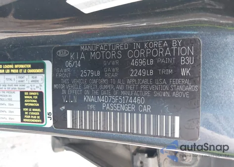 2015 Kia Cadenza Premium from USA, damaged, VIN KNALN4D75F5174460